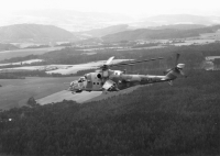 Aerial shot of a Mi-24 emergency helicopter near the state border