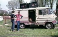 Sound engineer of a band, Jiří Sova, with equipment, 1984