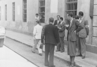 Josef Laufer (third from right) as a worker of the repatriation commission in Terezín, 1945