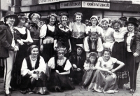 Ingeborg Larišová (far left in a hat), Majáles, Ostrava, 1958