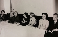 Teaching staff of the Slovanské square Gymnasium, 1969. Miroslav Šulc on the right, next to him Jarmila Ondříková, who voted against the expulsion of student Šabata.