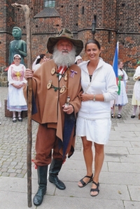 Dušan Perička as a member of the Horal Krkonoše folklore ensemble en route to a show in Sweden, circa 2021