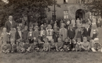 Jan Mecnar on the left with his pupils in Hostinné, 1960s