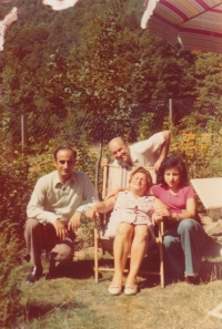 Ella sitting, behind her Metoděj Mach, on the right Alexandra Strnadová 