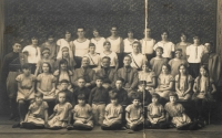 Members of the Sokol movement from Bílý Potok, the contemporary witness's father in the third row, third from the left