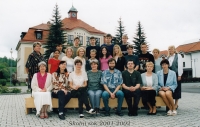 Lidmila Kubinová (standing on the right) with her pupils in Poříčí in 2001