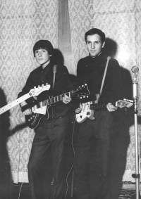 The Tone Hunters band commemorating the 50th anniversary of the Great October Socialist Revolution at the Hotel International, from the left Jakub Noha, Václav Roháč, Martin Jung, 1967