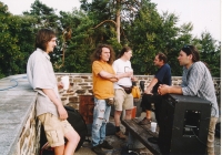 Nohaband before their gig with Václav Koubek at the Kámen castle. From the left: Vojtěch Noha, Petr Bublák-Bubák, Jakub Noha, Václav Koubek, Marek Štulír, 2005

