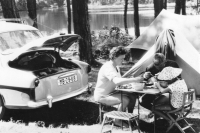 The Urban family on holidays in Žďár Hills, Zuzana Vytlačilová on the right in a hat, ca. 1962