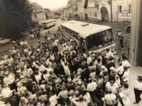 
Football match between Ondřejov and an Austrian team - the arrival of the Austrian team, 1970
