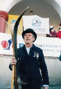 In period costume at the celebration of the 100th anniversary of downhill skiing in Jilemnice in 2003