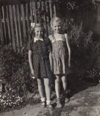 Blanka Slunečková (on the left) with a friend, 1954