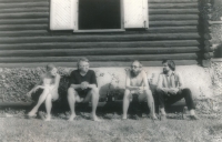 Hana Hlaváčková with her friends - from the left: Václav Žák, Ivan Chvatík, Pavel Kouba; the 1980s