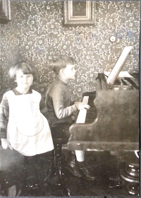 Alena Stepankova Veselá with her brother Karel in 1929