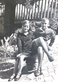 Alena Stepankova Veselá with her brother Karel in 1933