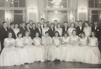 Graduation wreath at the eleven year old school in Planá, Jitka Chaloupková first from the left