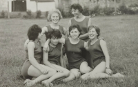 Spartakiada rehearsal, 1960s, Květuše Dostálová, top left