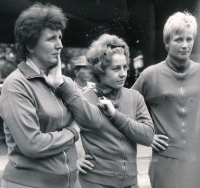 Věra Hrabáková took a photo of Věra Čáslavská (in the middle) at the pre-Olympic Games in Tokyo, 1963