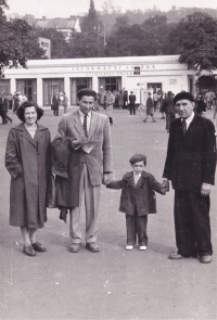 In Brno at the Exhibition Grounds with her husband, son and father