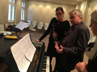 Snapshot from a visit to The Elementary School of Arts, Prague - Stodůlky, rehearsal of Laguna for clarinet and piano, Pavel Trojan with clarinetist Jana Lahodná, December 2017