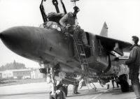 Vítězslav Nohel descending from MIG 23, České Budějovice, late 1970s