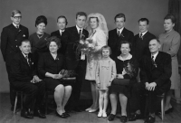 Wedding photo of Mr. and Mrs. Kokta, parents sitting on the bottom left, 1969