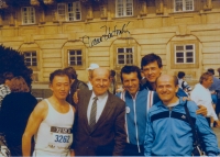 With Emil Zátopek. Second from the left is Emil Zátopek, third from the left is Květoslav Hána