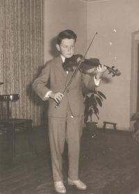 Playing the violin, Fulnek, 15 June 1962