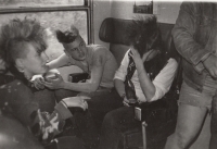 Punks on a train on the Sokolov-Dasnice route, 1988