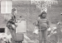 The band Beatové družstvo in concert in Dasnice near Sokolov, 1988