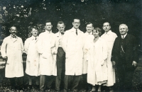 Father Josef Vyskočil (in the middle with glasses) among his colleagues from the Opava Provincial Hospital in 1932