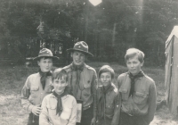 Jan Rabiňák (the boy in front) at a scout camp in Moldava, August 1970