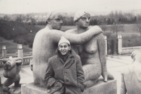 Vladimír Nadrchal at the 1958 World Championship in Oslo, Norway, in front of the statue in front of the ice rink