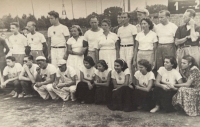 With friends from the archery team; Eugenie is fourth from right in the bottom row