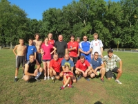 Antonín Kocurek (top centre in black shirt) at a football match with the Czech expatriate community in the USA, 2015