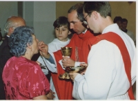 With his parents during his First Mass, Hovězí, 1990