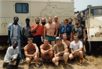 Václav Chabr and others in Zaire handing over cars and cargo to local drivers