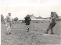 Milena Markusova's father at a football match with Emil Zátopek, 1965

