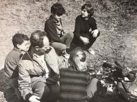 Antonín Vojtek with children on a trip to Pálava