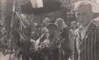 Harvest Home in Březnice, Zdeněk Švajda on the right, 1940s