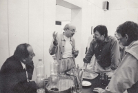 In the House of Art with painter O. Smutný (first from left) and art historian Jiří Zemina (second from left), České Budějovice, 1996