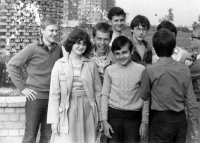 Pavel Šmíd (back centre with glasses) with members of the Youth Wind Orchestra / GDR / 1980