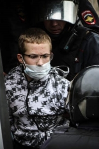 Andrei Karelin detained by the police during a demonstration in 2020