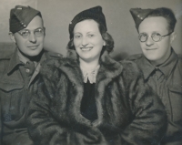 In the middle Gita Morenová, on the right Štěpán Fischer, parents of Bronislava Volková, about 1942-1944