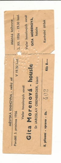 Lístek na houslový koncert Gity Morenové, 1956