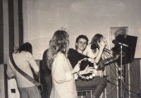 The band Po čtyřech (Michal Vaniš in the middle), 1980s