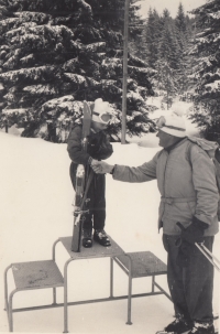 Kamil Pešt'ák with skier Zdeněk Krisman, 1970s