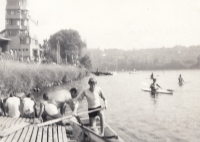 Kamil Pest'ák with his canoeing coach Karel Kozisek, 1986