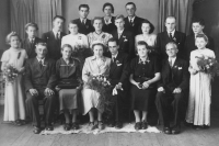 Wedding photo of Mr. and Mrs. Vrana with their families, 1952