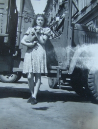 Mum Marie Hovorková, nee Belzová, with her dog in Pilsen liberated by American soldiers